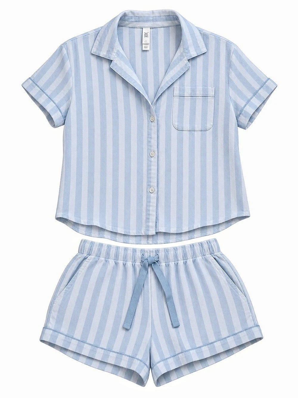 Stars Above Striped Soft Linen Pajama Set in Blue & White Like New